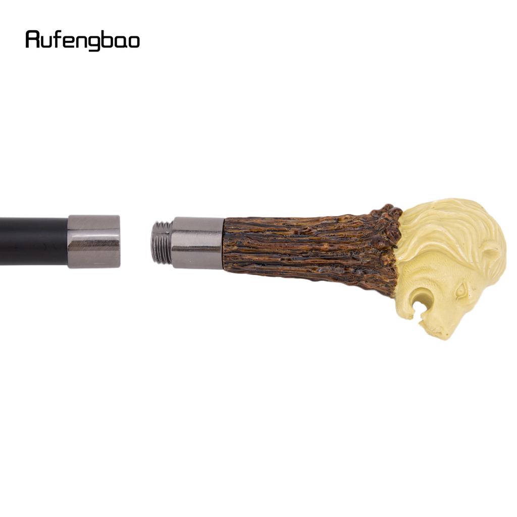 Yellow Resin Lion Head Tree Root Walking Cane Fashion Decorative Steel Stick Gentleman Elegant Cosplay Cane Knob Crosier 94cm
