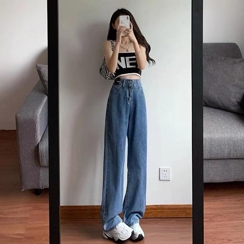 

2024 Women s High Waist Straight Narrow Wide-Leg Jeans – Loose Fit, Plus Velvet, Perfect for Spring, Autumn, and Winter M