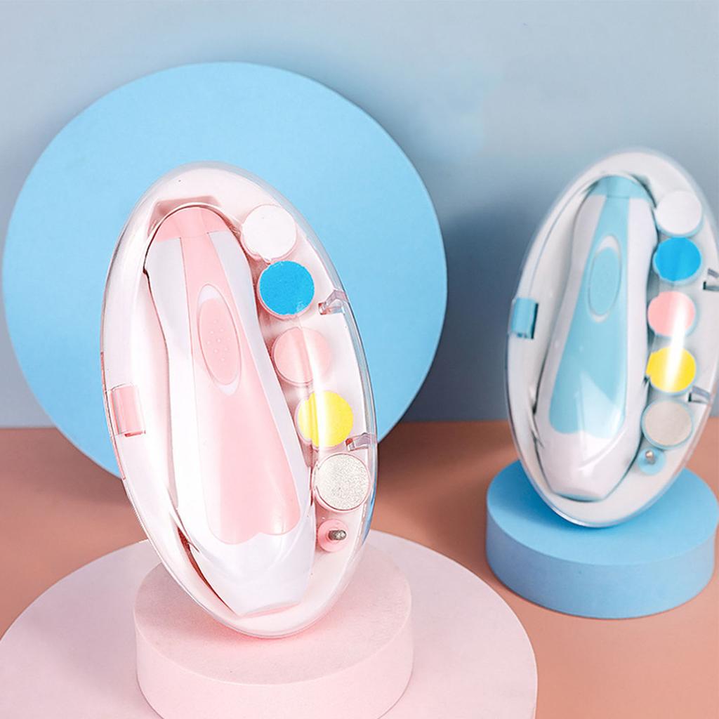 LED Baby Nail File Electric Nail Trimmer Manicure Set Toes Fingernails Care Trim Polish Kit for Toddlers Kids Newborn Pink