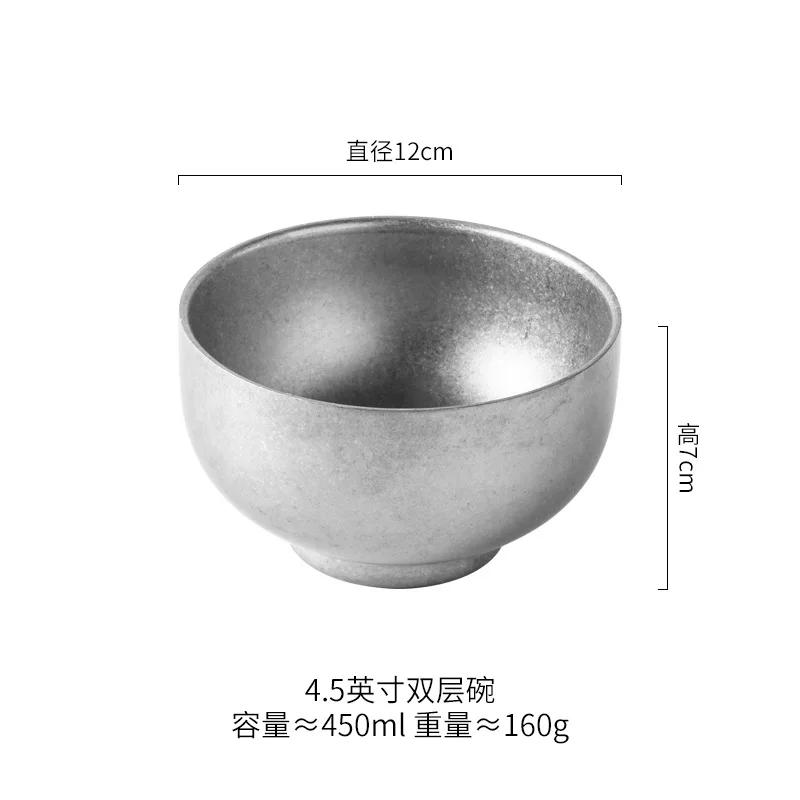 Vintage Stainless Steel Industrial Style Tableware Outdoor Camping Barbecue Metal Bowl Condiment Dish Restaurant Snack Dishes