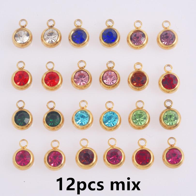 12pcs Mix Birthday Pendant Round Stainless Steel Rhinestone Charms For Jewelry Making Supplies DIY Necklace Bracelets Materials