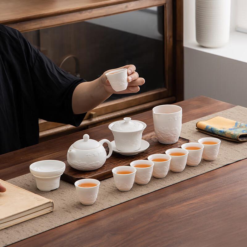 Shangqi White Jade Porcelain Landscape Tea Set