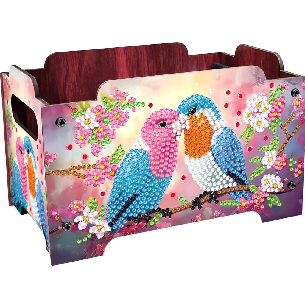 5D DIY Diamond Art Colored Pattern Wood Case Partial Drill Rhinestones Decorative Storage Box Wooden Crystal Storage Handbag Kit