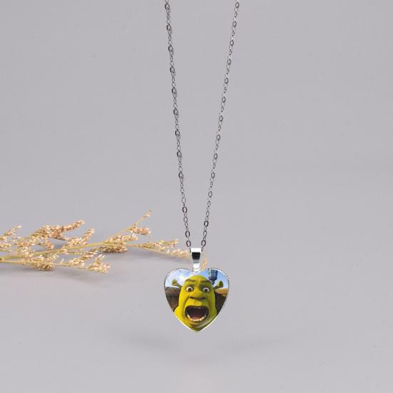 Pendant Necklace Heart Cartoon Shrek Pattern Jewelry Bright Luster Adjustable Necklace for Birthday