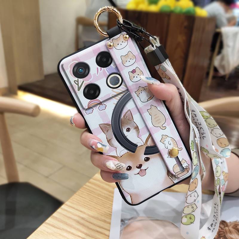 Cute Silicone Phone Case For infinix GT 20 Pro/X6871 Phone Holder Lanyard Durable Ring Back Cover Fashion Design Cartoon