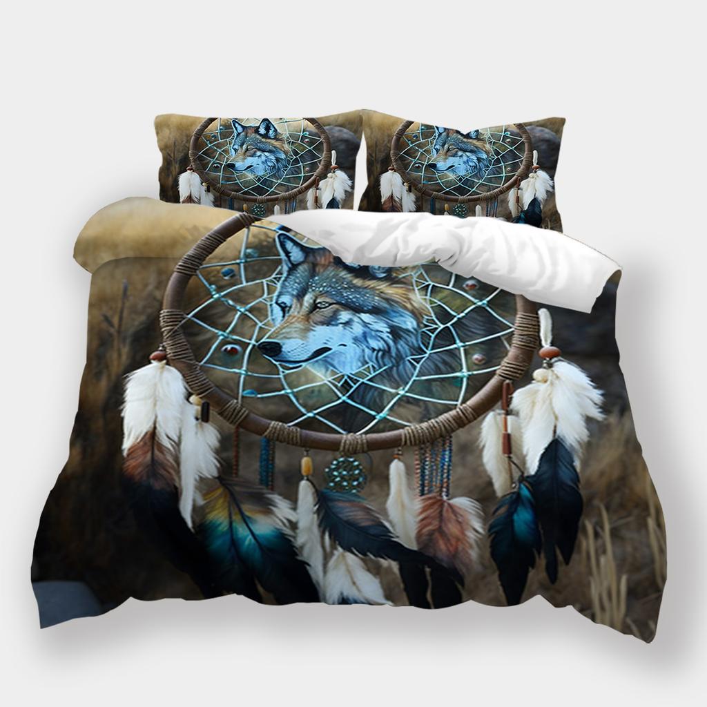 Conjunto de cama padrão lobo para casa Dreamcatcher Wolf Series Capa de cama Fronha Capa de edredom AU240 * 270 Decoração extra grande para casa
