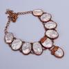 Friendship Day Deal Oval Fossil Coral Stone Copper Electroformed Chain Necklace V-86