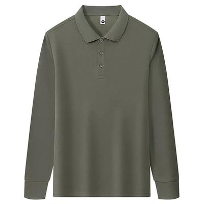 Pánské podzimní nové pánské business casual POLO tričko s dlouhým rukávem jednobarevné s klopou spodní top