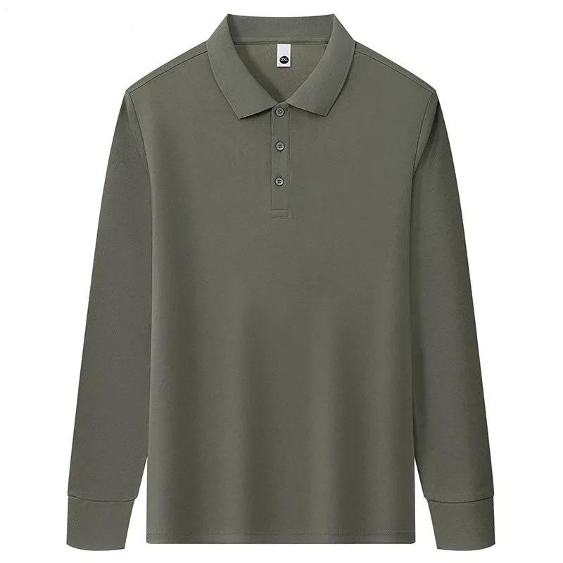 Men's Autumn New Men's Business Casual POLO Shirt Long-sleeved T-shirt Solid Color Lapel Bottoming Top
