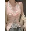 French lace design sense pure desire fake two pieces neck adjustable back v-neck sleeveless suspender women's top