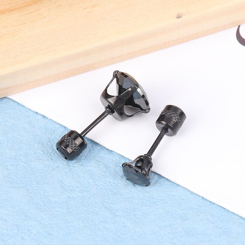 3-8Mm 1Pair Cubic Zirconia Titanium Stainless Black Diamond Zircon Stud Earrings For Women