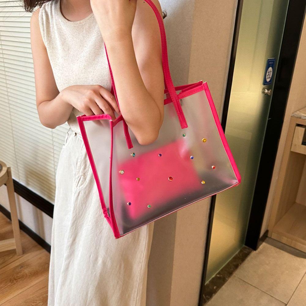 2pcs/set Summer Jelly Shoulder Bag Waterproof Shopping Bag Portable Transparent Totes Bag  For Women