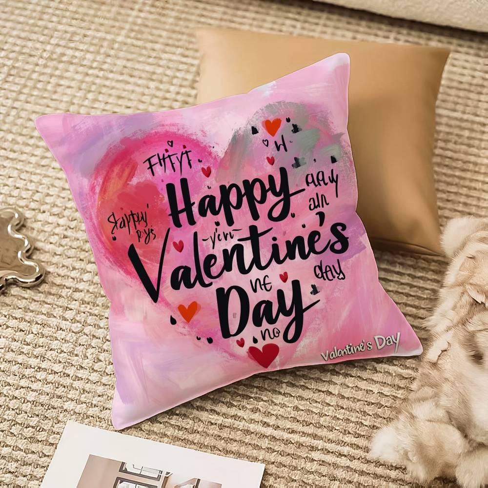 Happy Valentine's Day Pillow Case Anti-dustmite Invisible Zipper Sofa Bed
