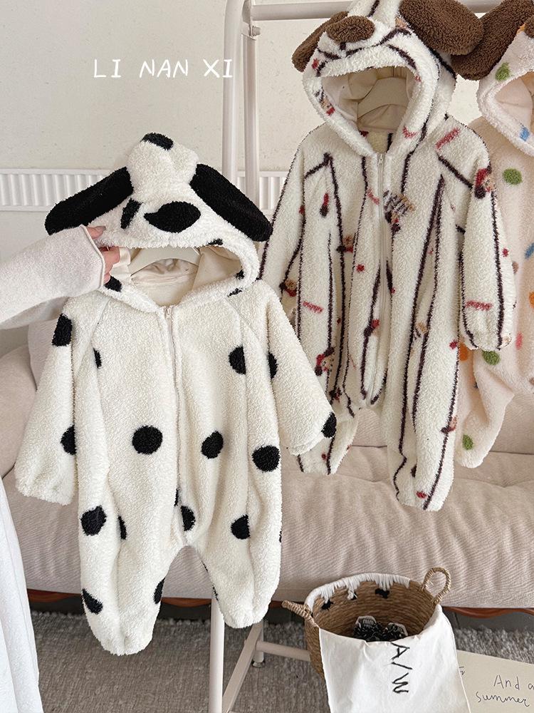 Super Cute Korean Style Baby Fleece Romper - Warm Hooded Autumn/Winter Crawling Suit