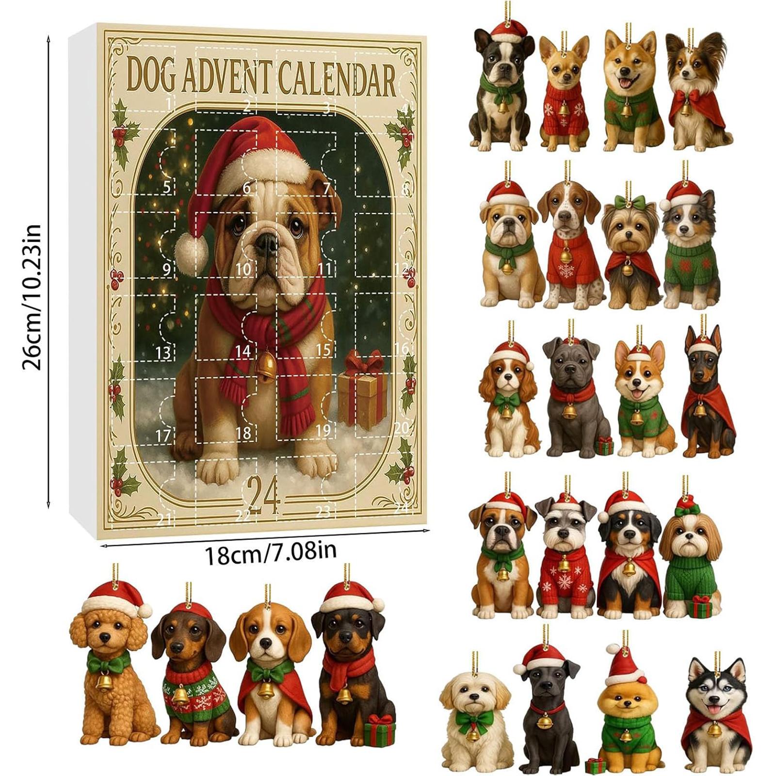 

New 24 Days Christmas Countdown Calendar Ornaments Christmas Advent Calendar Xmas Calendar Gift for Dog/Dragon Lovers One Size