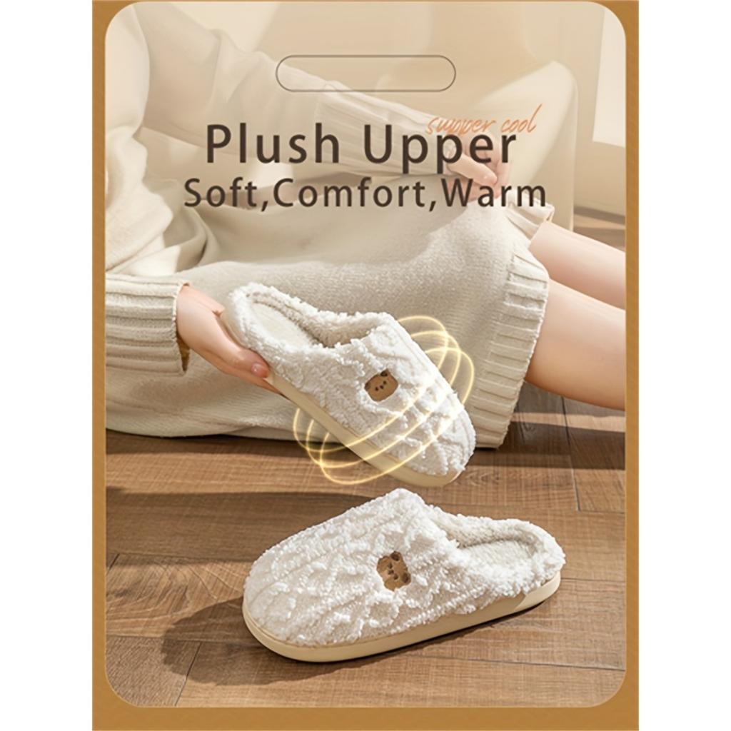 Jednobarevné minimalistické teplé pantofle s potiskem pruhů a medvídka pro domácí použití, měkké a pohodlné pro muže a páry, vhodné pro muže i ženy