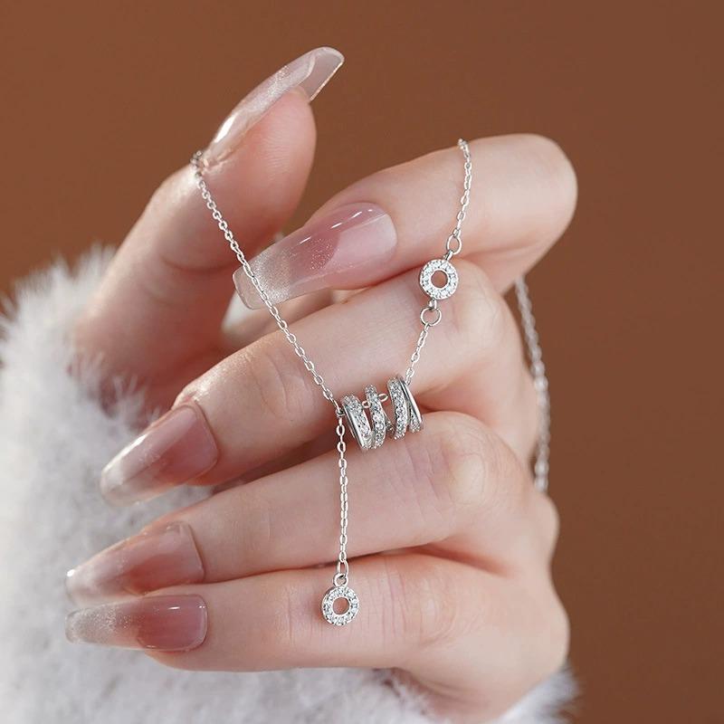 Collar De Plata De Ley 999 Con Colgante De Cintura Pequeña Y Diamantes Para Mujer