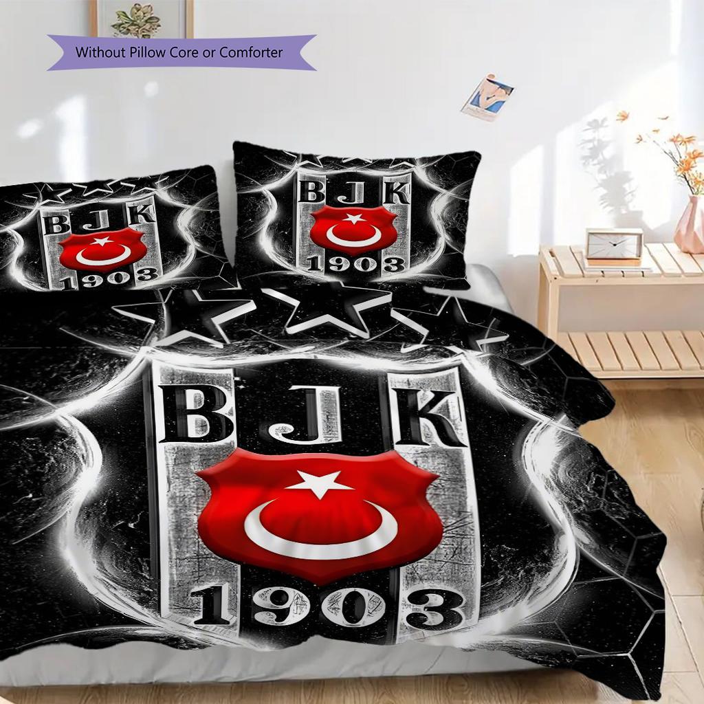Besiktas logotyp Mönster Sängkläder Täcke Set Påslakan Örngott Heminredning Födelsedagspresent (1 * påslakan + 2 * örngott, utan kärna)