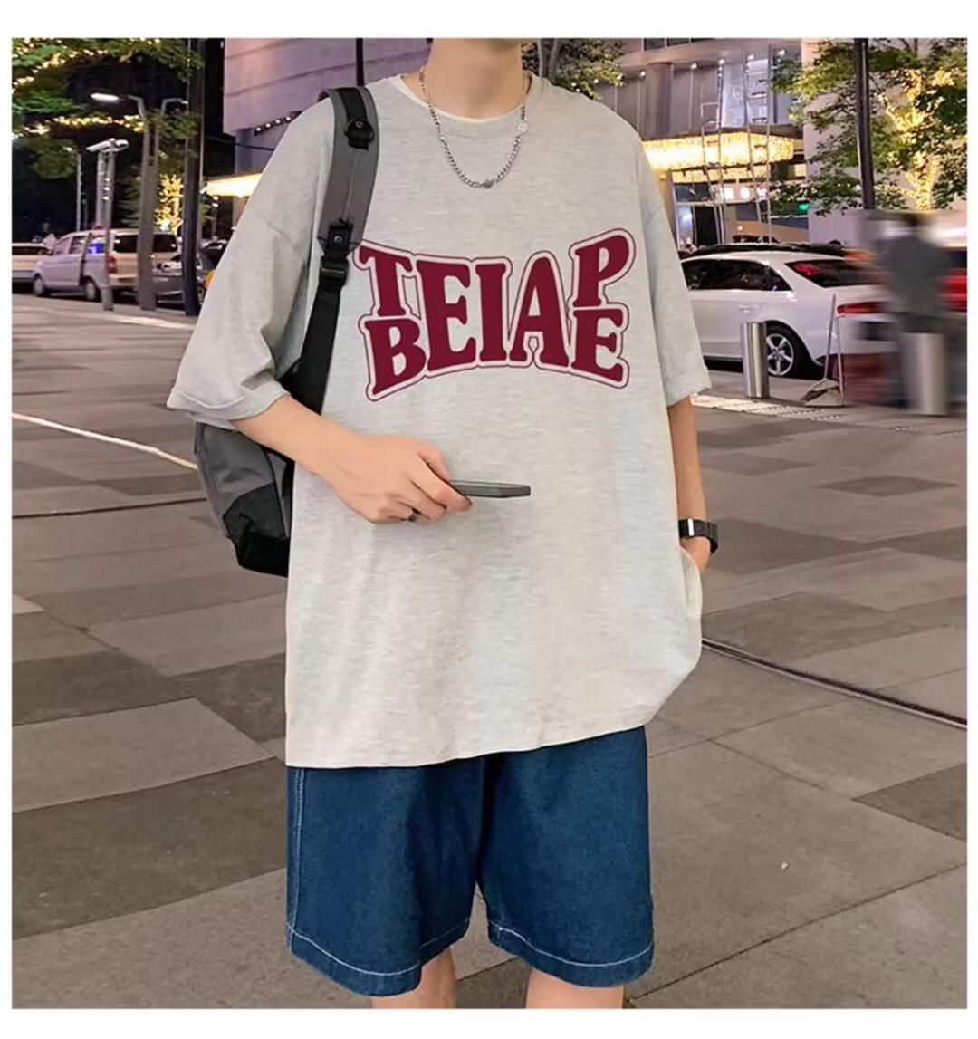 

Hong Kong Retro Style Men s Short Sleeve Loose Plus Size T-shirt - Trendy Summer Half Sleeve Top M светло-серый