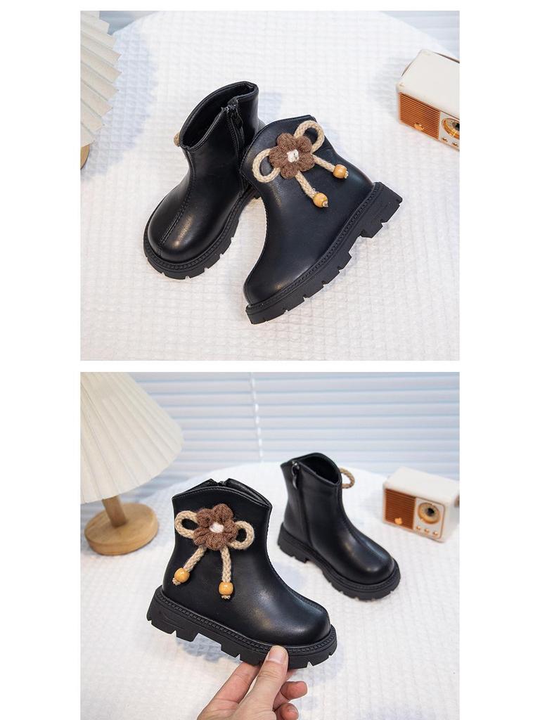 Beige Princess Ankle Boots for Girls - Soft Sole Leather, Non-Slip, 2025 New Style