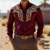 Men's Retro Fashion Printed Long-Sleeve Shirt, Western Cowboy Style, Slim Fit Casual Shirt, Comfortable Fabric, Sizes XS-6XL