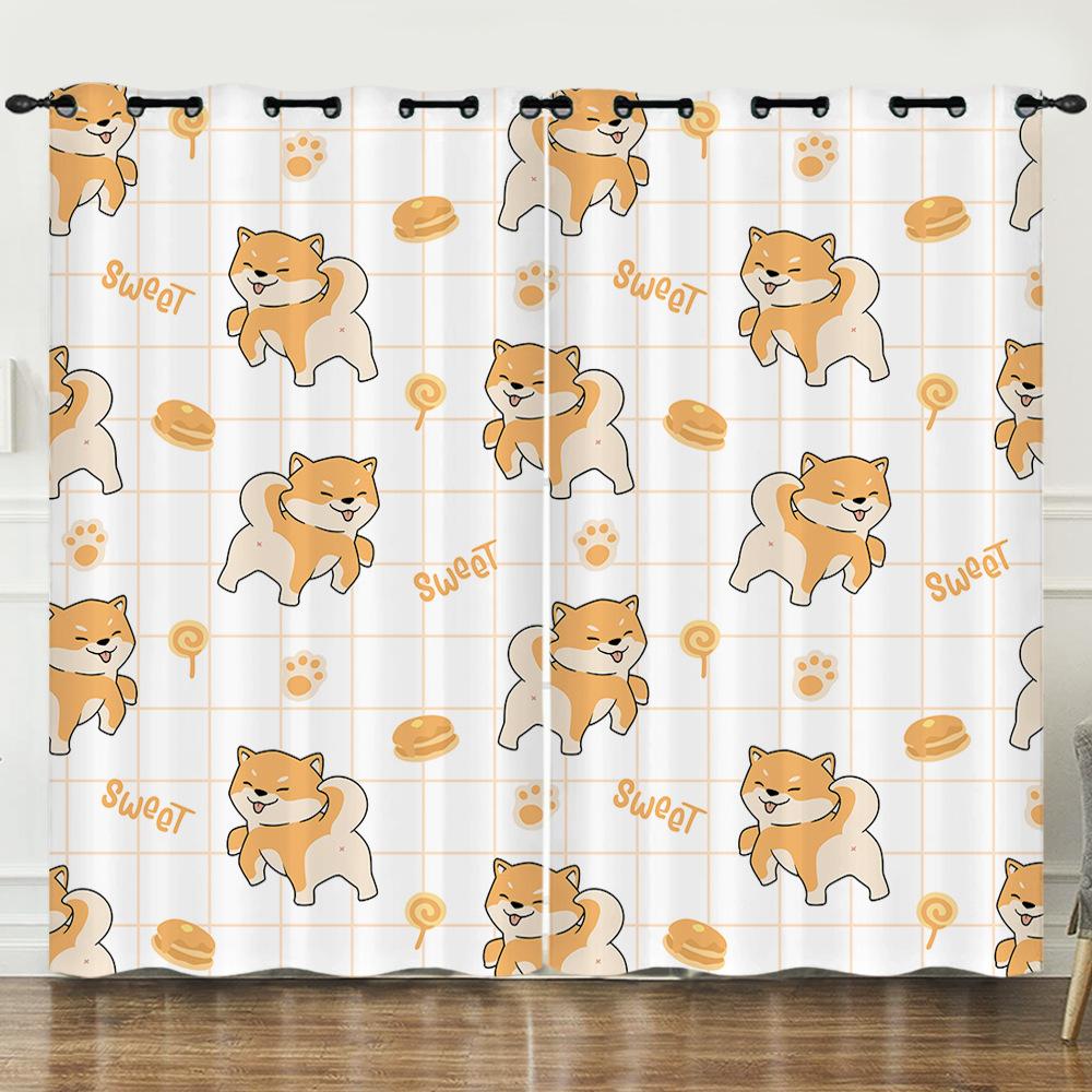 Curtain Cartoon Animal Dog Digital Printing Bedroom Blackout Curtain Punching