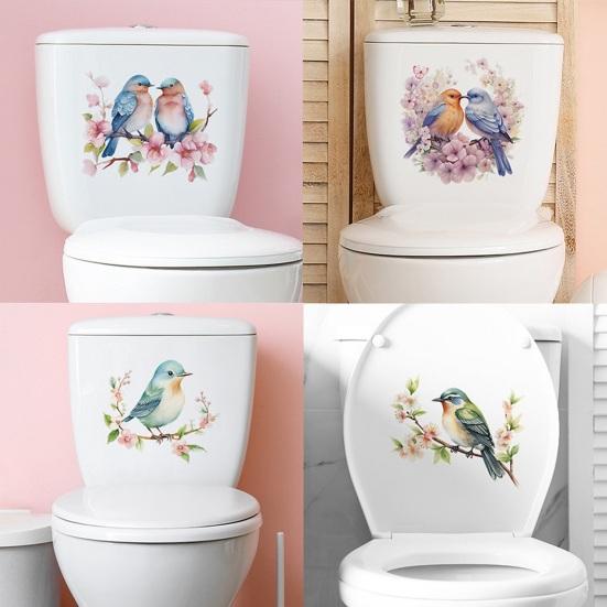 Bird Flower Toilet Sticker Removable Self-adhesive Waterproof PVC Living Room Wall Art Bathroom Toilet Lid Decoration Decal