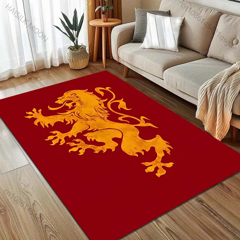 Multiple Sizes Red Background Yellow Lion Emblem Carpet for Living Room Bedroom Sofa Home Decor Rus Non-slip Floor Mat
