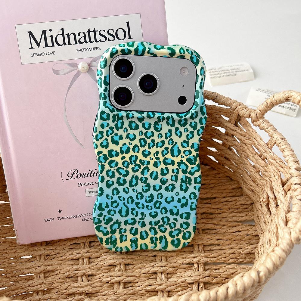 Fashion 2 in 1 Leopard Print Phone Case for iPhone 13 14 15 16 17 Pro Max Wave Edges Comfortable Touch Hard Slim Back Cover