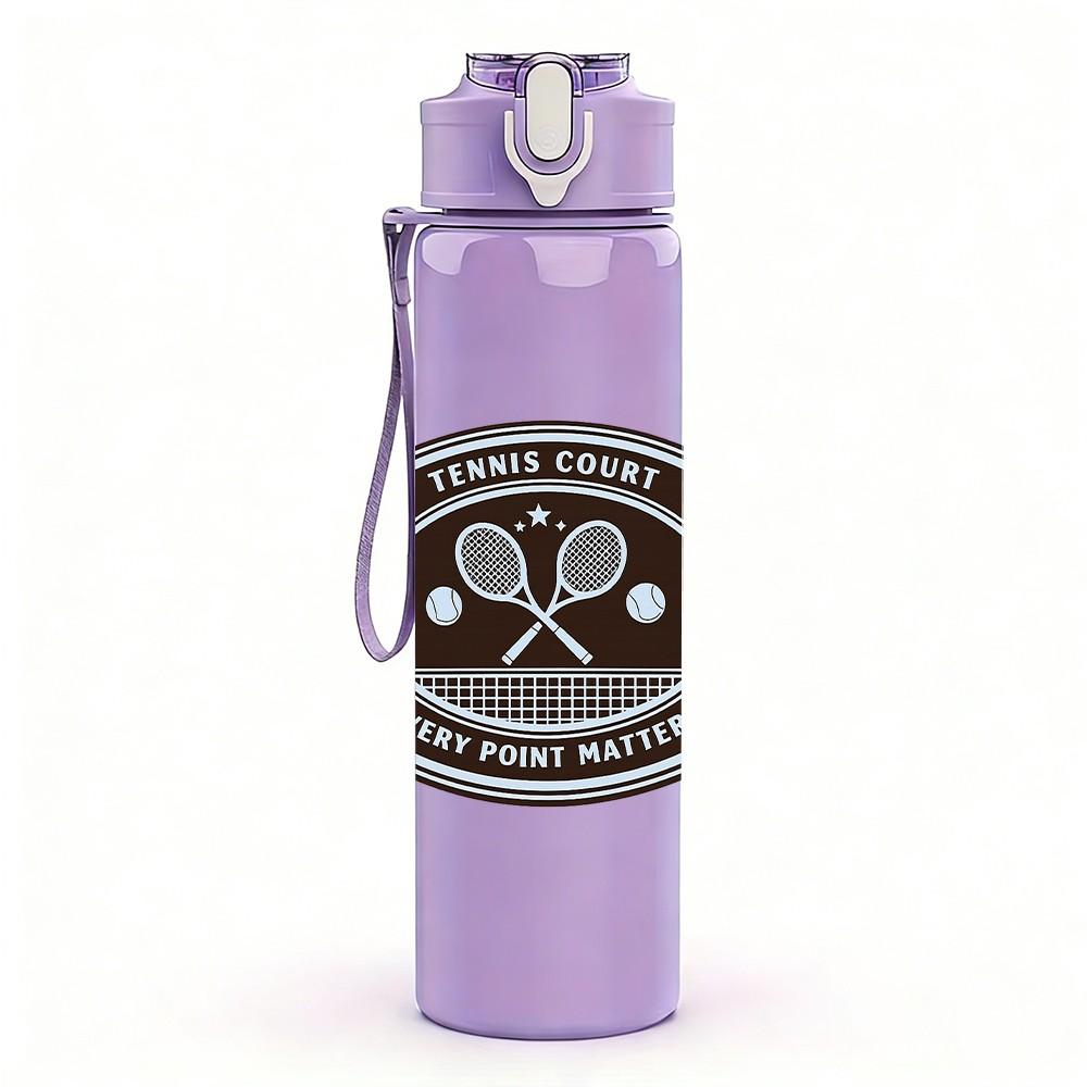 1PC Vintage Tennis Racket Badge Print 750ml Color Plastic Sports Water Bottle Leakproof Flip Straw Lid Suitable for Sports Office Home Use