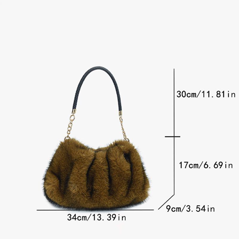 Yogodlns Women Winter Bags New Fashion Shoulder Bag Ladies Fur Shoulder Handbags Female Furry Pleated Designer Underarm Hobo Bags