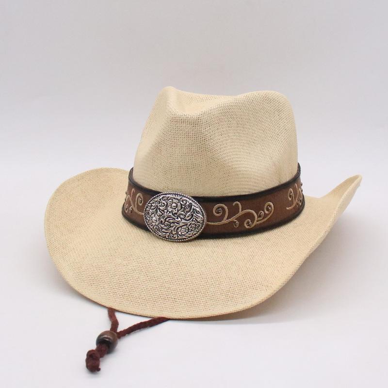 Hard Top Sunshade Hard Straw Hat Ethnic Style Western Cowboy Hat Men And Women Spring And Summer Beach Seaside Travel Vacation Hat