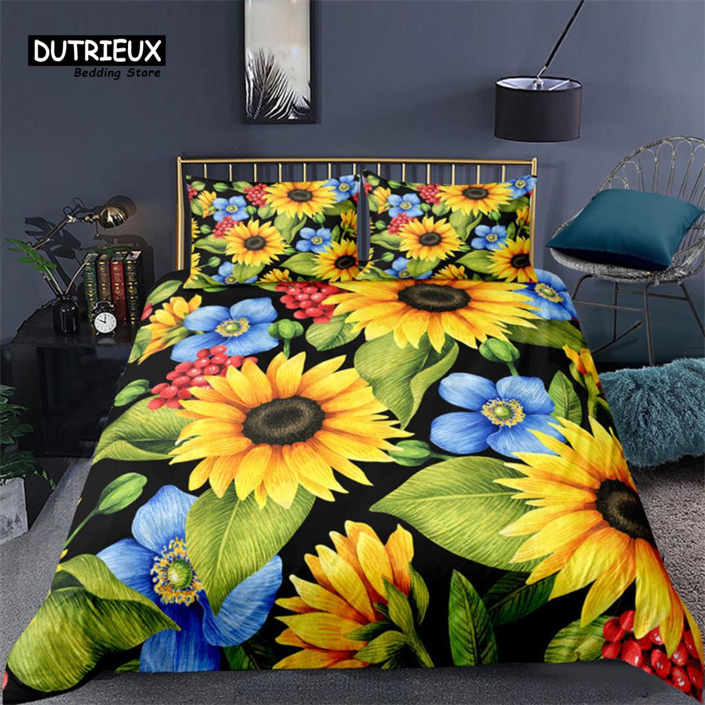 

Sunflower Bedding Set Modern Microfiber Yellow Flowers Print Duvet Cover Alluring Sunflowers Summer Inspired Design Quilt Cover EU single(135x200cm)