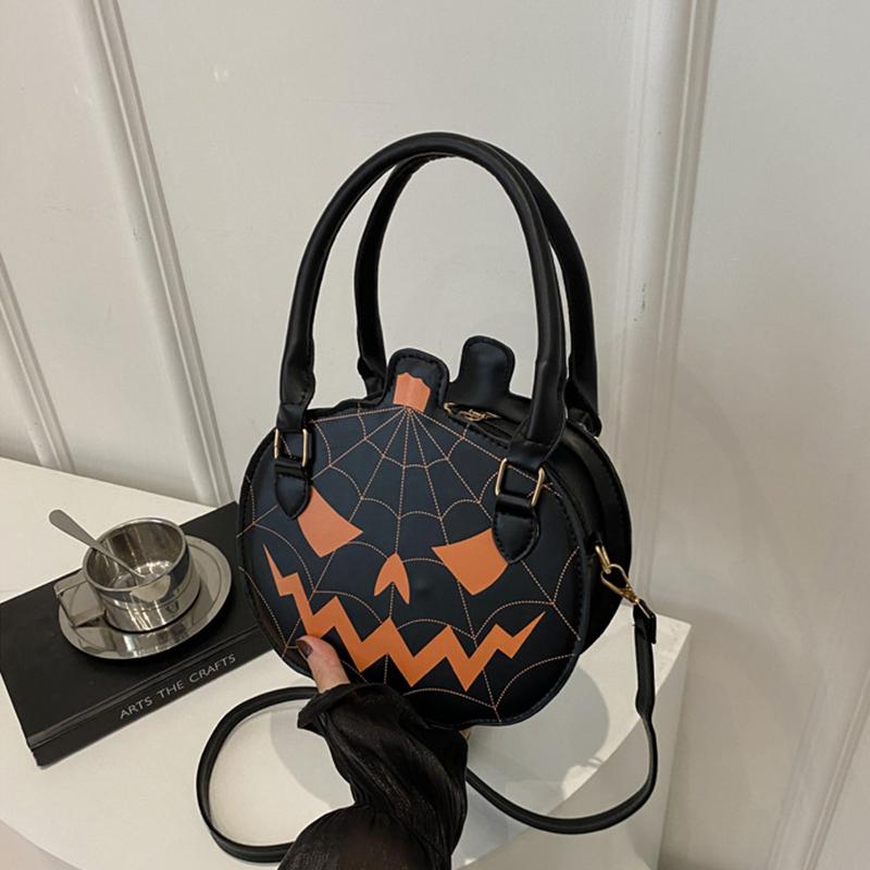 Halloween Single-shoulder Bag Color-blocking Hand-held Women's Bag Simple PU Leather Crossbody Pumpkin Bag CLE
