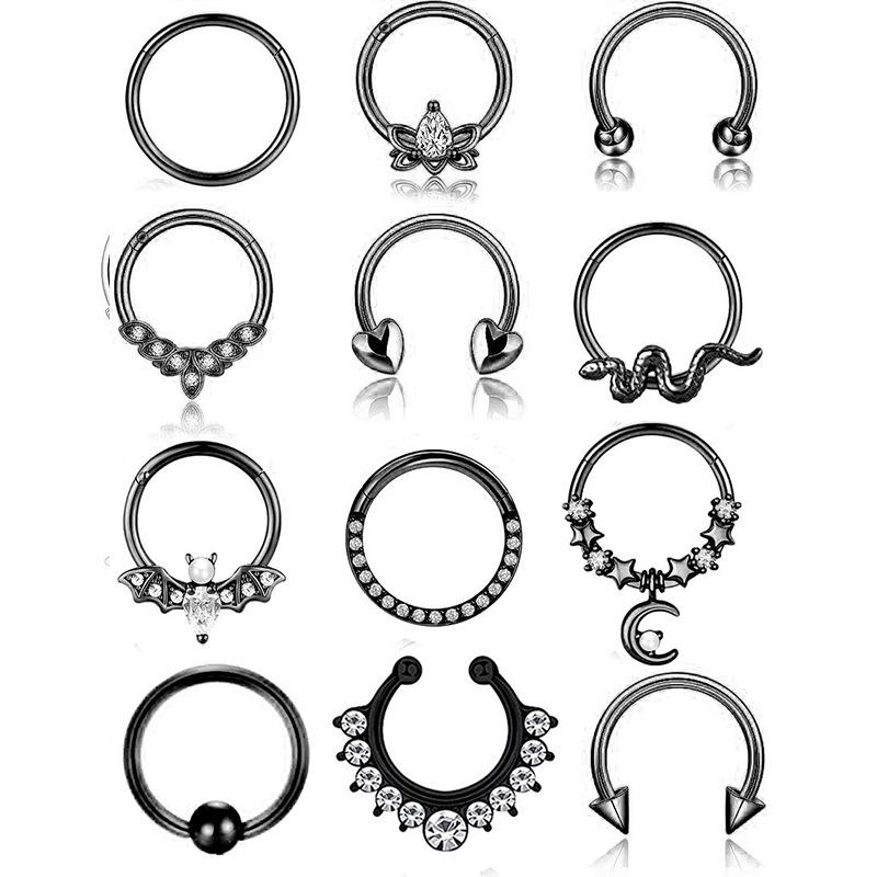 Edelstahl offener Nasenring-Set mit Zirkonia Ohrringen und Nasenpiercing Zubehör