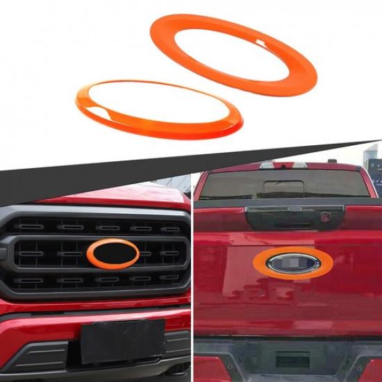 Front & Rear Logo Emblem Badge Trim Ring For Ford F150 2021+ Orange Accessories