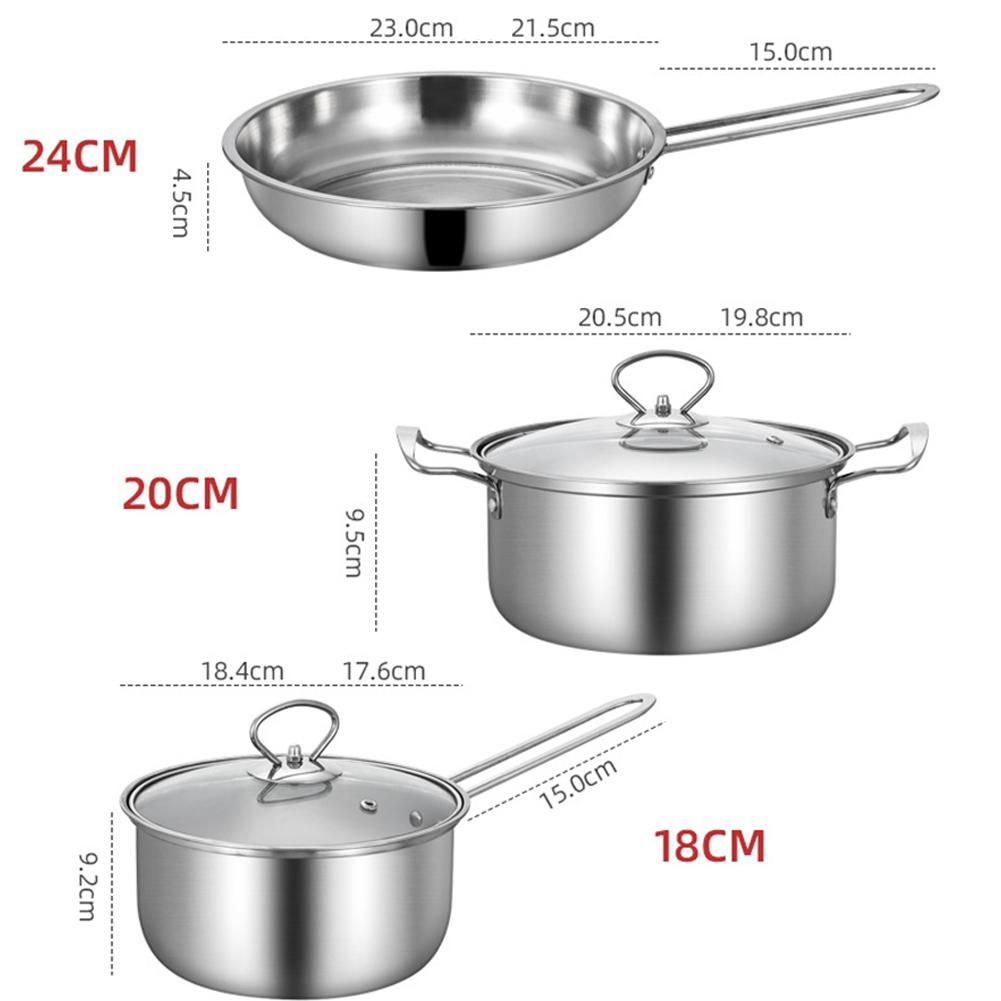 3pcs/Set Pot Stainless Steel Cookware of Frying Pan Milk Pot and Soup Pot Kitchen Utensil