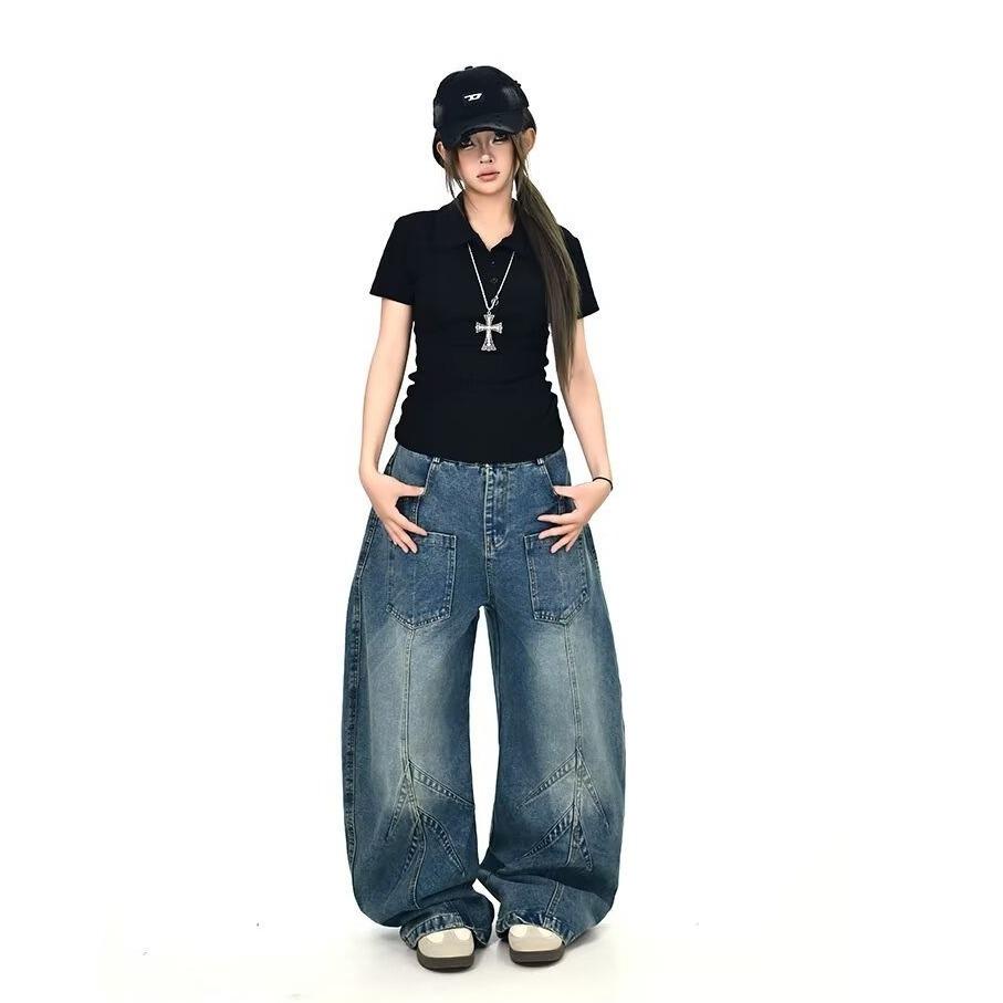 American Street Retro Washing Deconstruction Scimitar Jeans Men's Tide Autumn New Loose Mopping Wide Leg Pants Tide