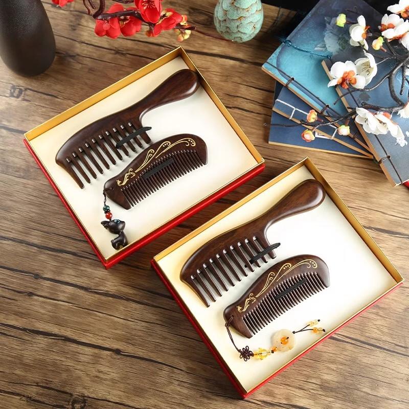 Black Ebony Wood Comb Gift Set