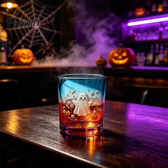 Bicchieri per Whiskey, Succo e Soda Halloween Fantasma Bicchiere, Tumbler Estetico Gradiente Colorato con Carino Motivo Teschio Tumbler Stampa Zucca, Festa Spettrale