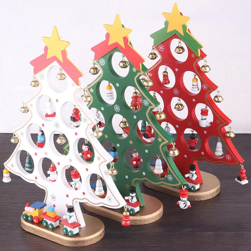 Pom de Crăciun din lemn artificial de masă 3D DIY cu ornamente creative în miniatură Decorare pentru birou pentru decorarea bradului de Crăciun