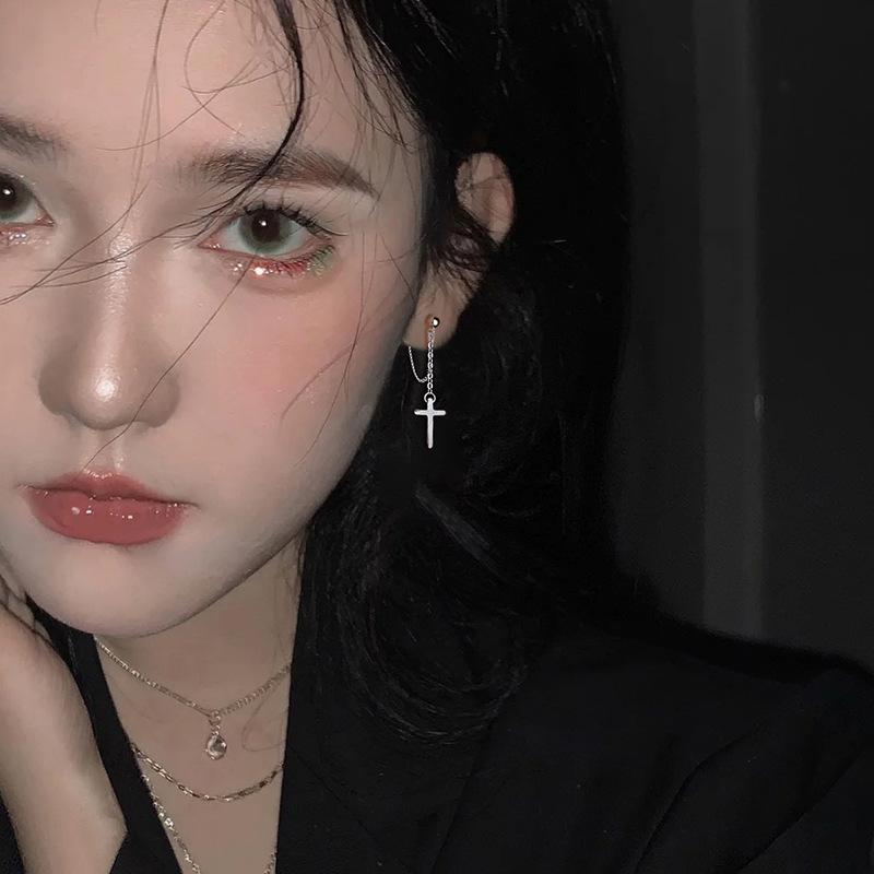 Bohemian 925 Sterling Silver Cross Earrings for Women Fashion Personality Couple Small Contracted Earrings