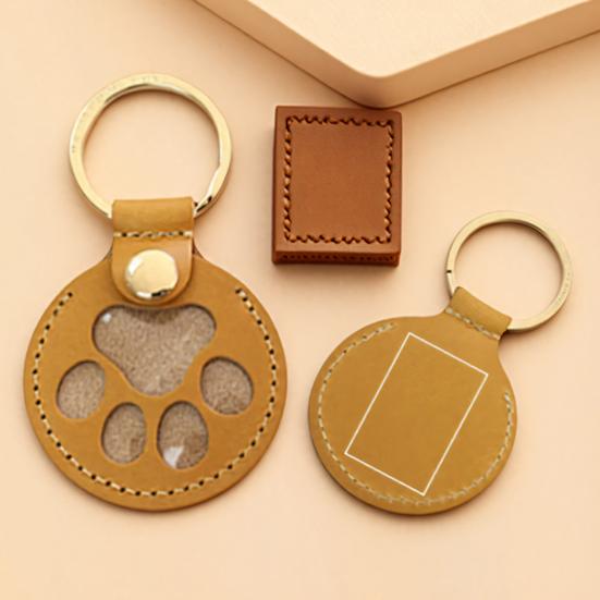 Paw Shaped Keychain Faux Leather Dog Hair Storage Keychain Transparent Pet Hair Souvenir Refillable Keyring Memorial Gift