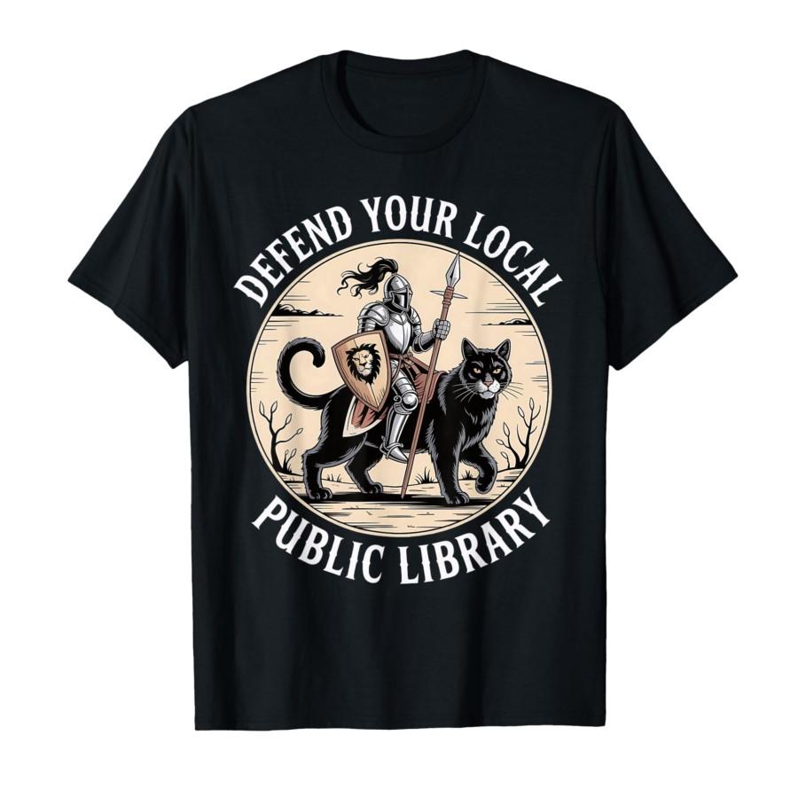 Защити свою местную публичную библиотеку Забавный Кот-Рыцарь Футболка Мужская Женская 100% Хлопок Футболки С Коротким Рукавом Топы P421 S