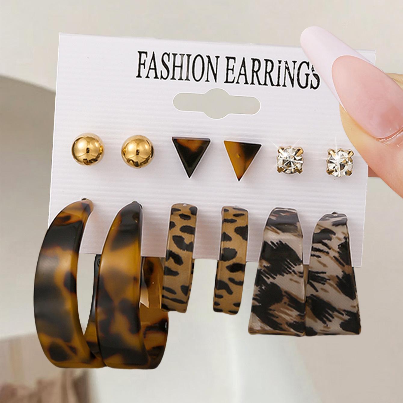 Geometric ring shape leopard print women s earrings set personalized exaggerated style earrings