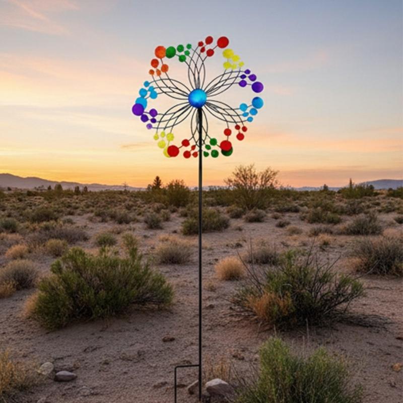 Iron Flower Windmill Toy Garden Spinner for Windmill Yard Garden Balcony Vertical Rainbow Windmill Spinner