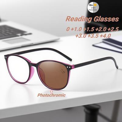 New Rice Nail Round Frame Photochromic Women'S Reading Glasses Ultra Light Neutral High Quality Anti Blue Light Glasses