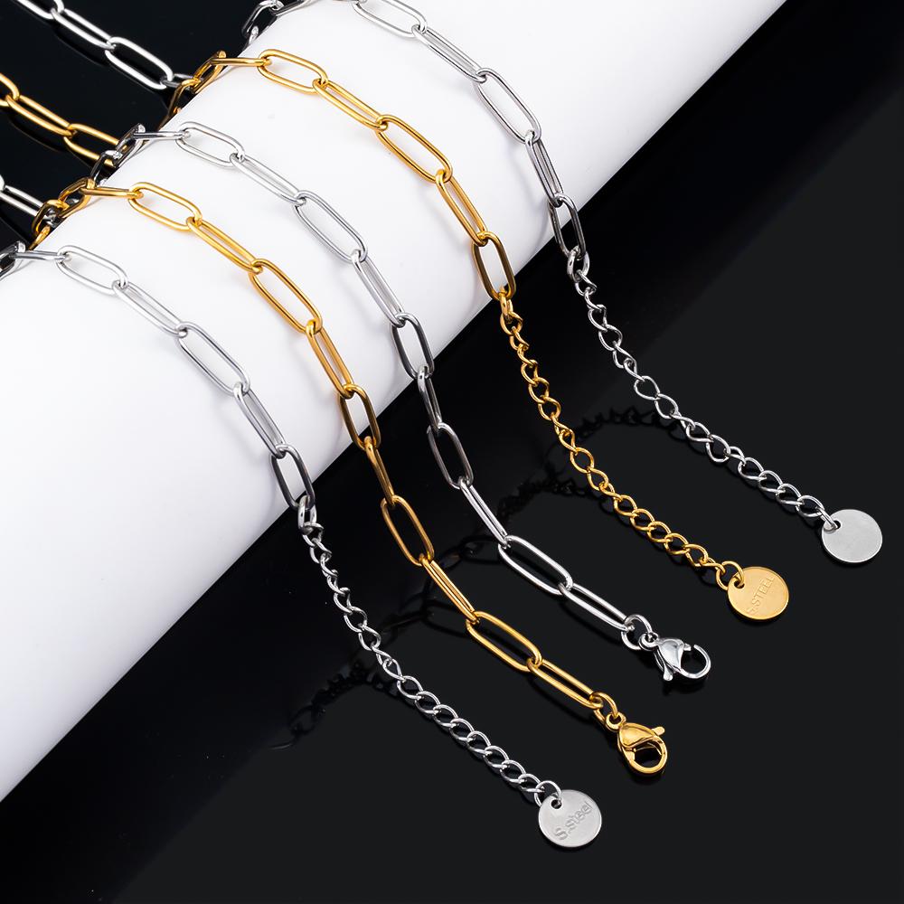 5pcs 2pcs 1pc Stainless Steel 4x12mm Frame Link Chians Necklace Extended Chain Lobster Clasp Round Tail Charm DIY Jewelry Making
