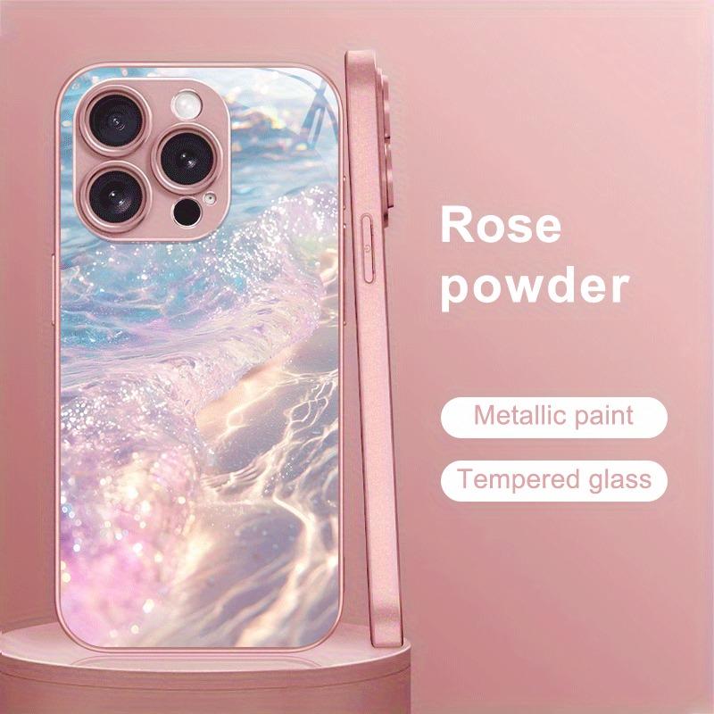 Seawater Ripple Pattern Pink Metallic Paint Glass Hard Phone Case For iPhone 17 Pro Max 11 12 13 14 15 16 Plus 16E 17Air Cover