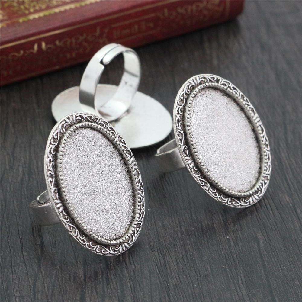 18x25mm 5pcs Antique Silver Plated/ Bronze/Black Brass Oval Adjustable Ring Settings Blank/Base,Fit 18x25mm Glass Cabochons